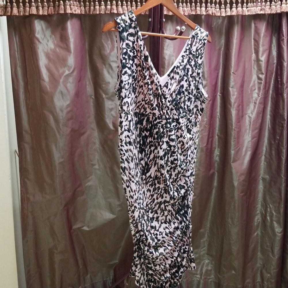 Camouflage dress with gold button detail